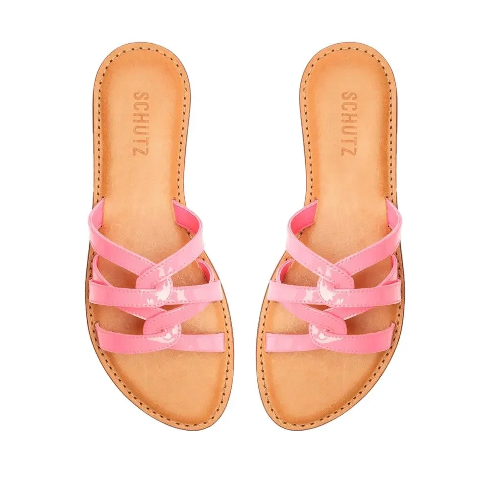 Schutz Lyta Patent Leather Sandal in Pink Lemonade Size 5